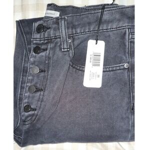 WeWoreWhat The Danielle High Rise Straight Leg Jeans Rigid Black 25 Button Fly